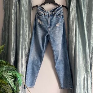 American Eagle 4 Stretch Straight Leg Denim Jeans w/ Distressing & Fringe